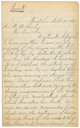 Lot #403 Jefferson Davis: The Confederate president defends his commander: 