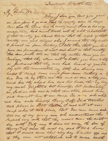 Lot #295 Shawnee and Delaware Indians: Remarkable collection of letters directed to the Superintendent of Indian Affairs in the 1820s, revealing the various hardships suffered by the Shawnee and Delaware Tribes - Image 1