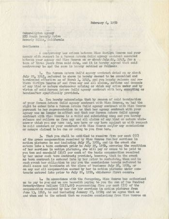 Lot #794 Marilyn Monroe: Marilyn deals with a Screen Actors Guild conflict in early 1950 - Image 2