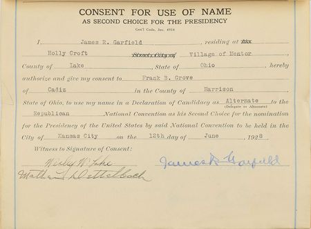Lot #63 Herbert Hoover: Hoover consents to be named 
