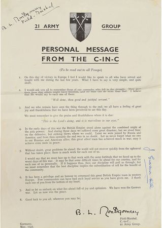 Lot #446 Montgomery of Alamein: Montgomery's message on 