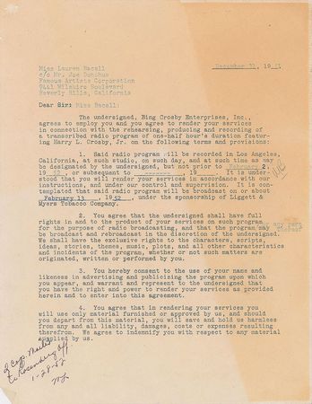 Lot #774 Humphrey Bogart and Lauren Bacall Signed Documents - Image 4