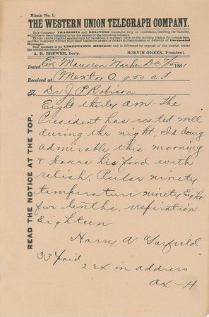 Lot #47 [James A. Garfield]: Two weeks after being shot by Charles Guiteau: 