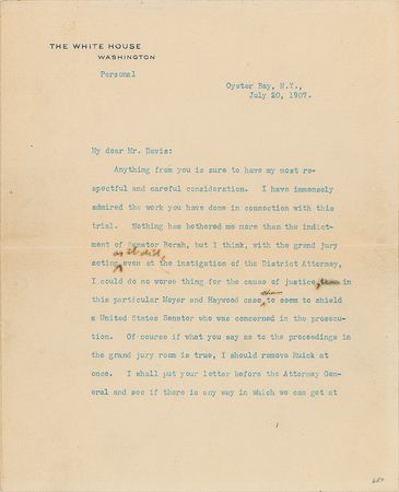 Lot #54 Theodore Roosevelt: President Theodore Roosevelt on 