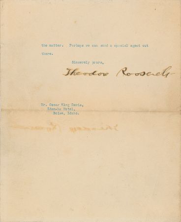 Lot #54 Theodore Roosevelt: President Theodore Roosevelt on 
