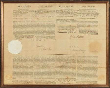 Lot #3 John Adams: 1800 ship's papers signed by