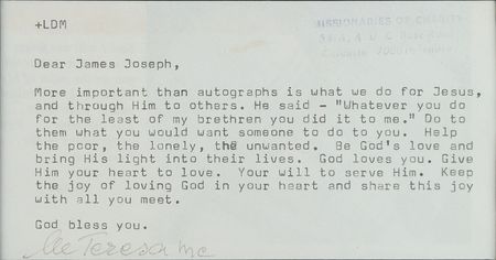 Lot #204 Mother Teresa Typed Letter Signed - Image 2