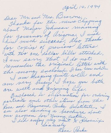 Lot #177 Rosa Parks Handwritten Letter Signed - Image 2