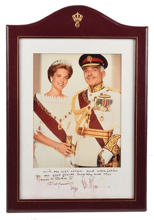 Lot #341 King Hussein and Queen Noor of Jordan: Inscribed to the Secretary of State - Image 1