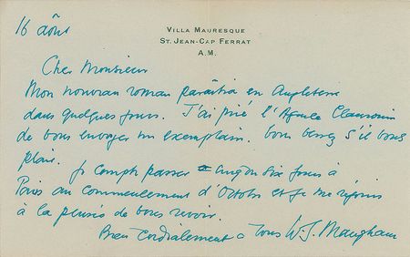 Lot #634 W. Somerset Maugham Handwritten Letters Signed - Image 1