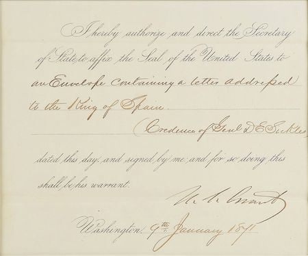 Lot #37 U. S. Grant: President Grant sends 