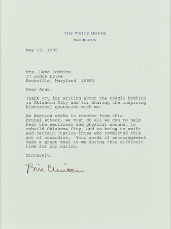Lot #87 Bill Clinton: President Clinton on the Oklahoma City bombing: 