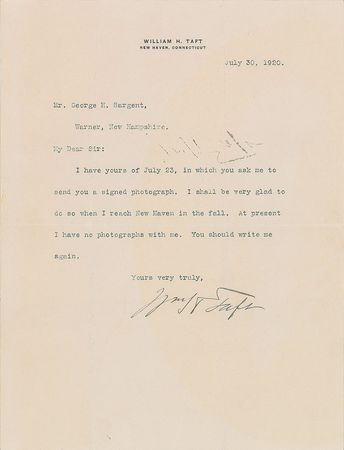 Lot #152 William H. Taft Signed Document and Typed Letter Signed - Image 1