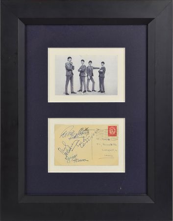 Lot #668 Beatles: Very rare and fully signed 'standing collarless pose' of the Beatles - Image 1