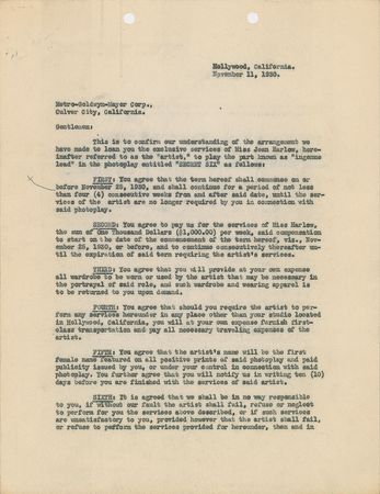 Lot #3035 Howard Hughes and Louis B. Mayer Signed Document - Image 1
