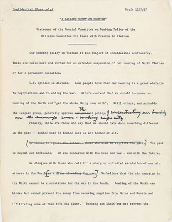 Lot #3013 Dwight D. Eisenhower Hand-Edited 'Balance Sheet on Bombing' and 'Negotiations: Hopes and Realities' Manuscripts - Image 1