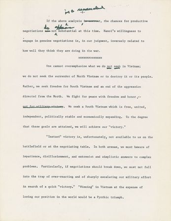 Lot #3013 Dwight D. Eisenhower Hand-Edited 'Balance Sheet on Bombing' and 'Negotiations: Hopes and Realities' Manuscripts - Image 9