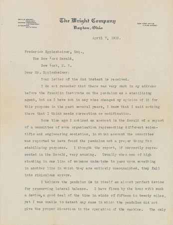 Lot #3020 Orville Wright Typed Letter Signed