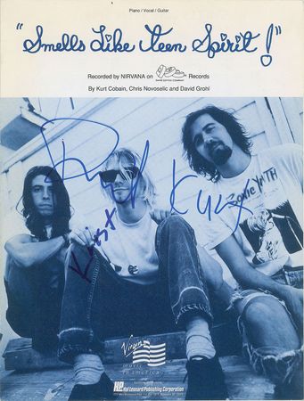 Lot #3056  Nirvana Signed 'Smells Like Teen Spirit' Sheet Music - Image 1