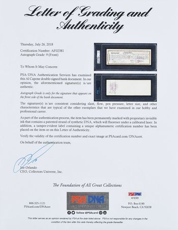 Lot #3045 Al Capone Twice-Signed Document - Image 3
