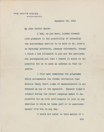 Lot #23 Woodrow Wilson: President Wilson declines