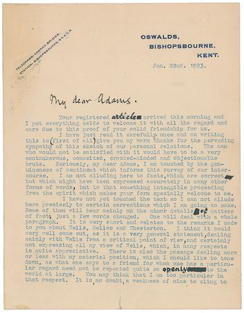 Lot #484 Joseph Conrad: Conrad edits an article on his literary influences - Image 1