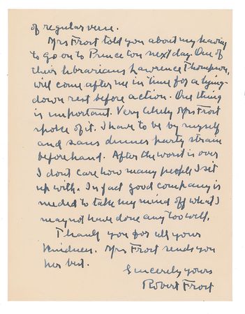 Lot #496 Robert Frost: Frost prepares a Harverford lecture: 