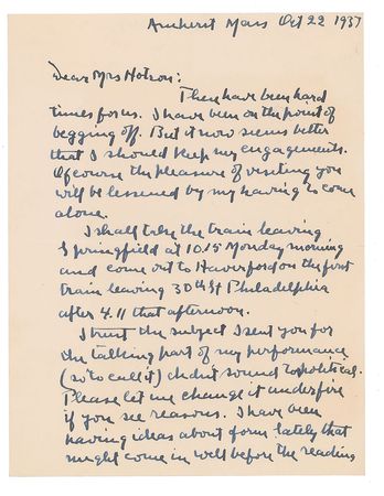 Lot #496 Robert Frost: Frost prepares a Harverford lecture: 