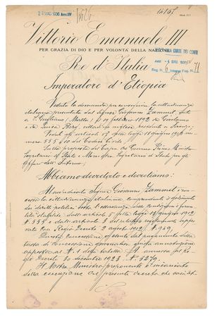 Lot #257 Benito Mussolini and Vittorio Emanuele III Signed Document - Image 1