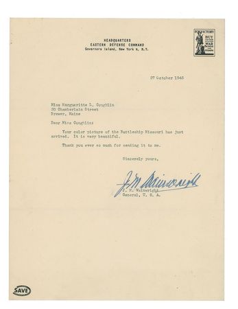 Lot #362 Jonathan M. Wainwright Letter and Signed Photograph - Image 2