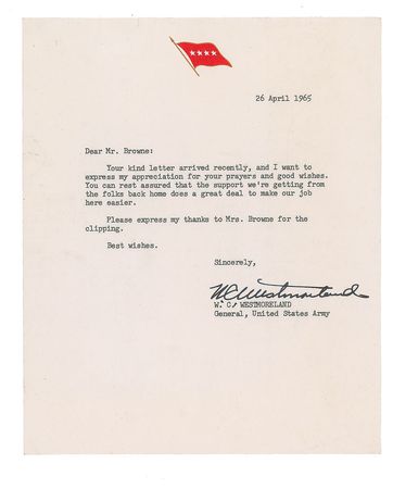 Lot #364 William C. Westmoreland Signed Photograph and Typed Letter Signed - Image 2