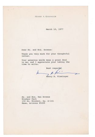 Lot #242 Henry Kissinger Letter and Signed Photograph - Image 2