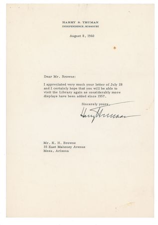 Lot #98 Harry and Bess Truman - Image 1