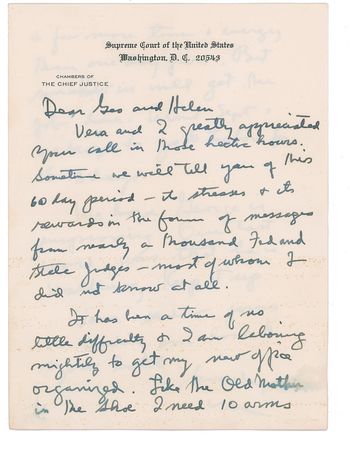 Lot #200 Warren Burger: The newly appointed chief justice: 