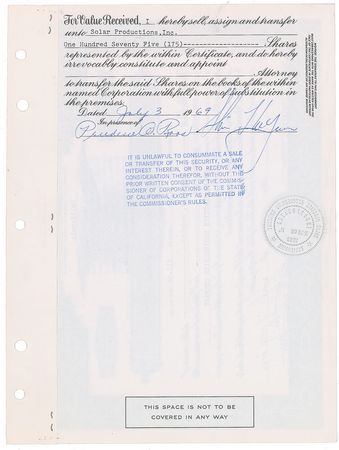 Lot #775 Steve McQueen: Unusual stock certificate signed twice, ?Steven T. McQueen
