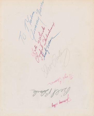Lot #624 Elvis Presley: Twice-signed Elvis photo with several of his band members - Image 2