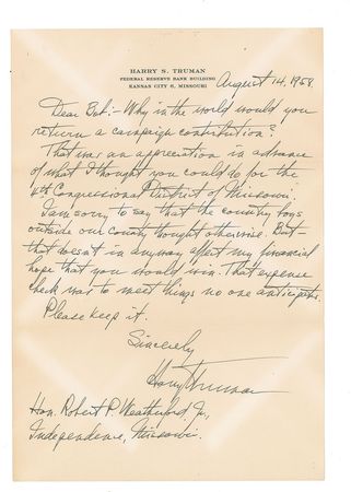 Lot #99 Harry S. Truman: To the mayor of Independence: 