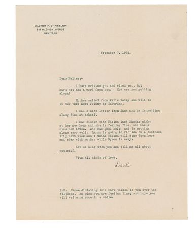 Lot #204 Walter P. Chrysler Typed Letter Signed - Image 1