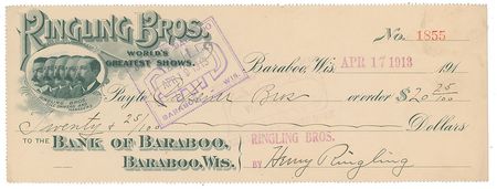 Lot #268 Henry Ringling Check - Image 1