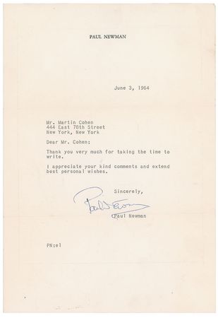Lot #781 Paul Newman: On fan mail: 