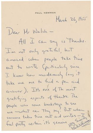Lot #781 Paul Newman: On fan mail: 