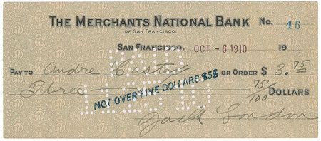 Lot #552 Bret Harte and Jack London Signed Quote and Check - Image 1