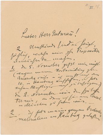 Lot #585 Gustav Mahler: Mahler plans a Munich concert: 