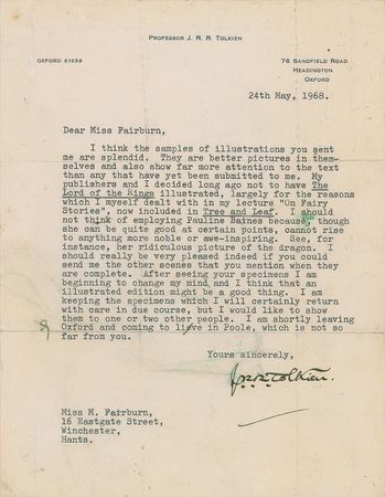 Lot #534 J. R. R. Tolkien: ?I decided long ago not to have The Lord of the Rings illustrated,? writes Tolkien to an amateur artist, ?After seeing your specimens I am beginning to change my mind? - Image 5