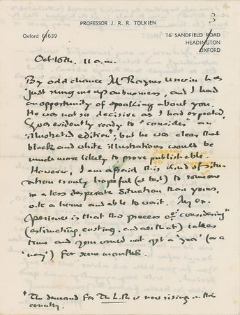 Lot #534 J. R. R. Tolkien: ?I decided long ago not to have The Lord of the Rings illustrated,? writes Tolkien to an amateur artist, ?After seeing your specimens I am beginning to change my mind? - Image 3