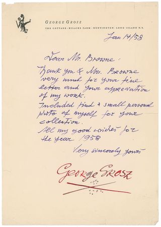 Lot #419 George Grosz Handwritten Letter Signed and Signed Photograph - Image 2