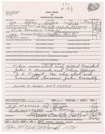Lot #236 Kennedy Assassination: M. Nick McDonald Souvenir Document - Image 1
