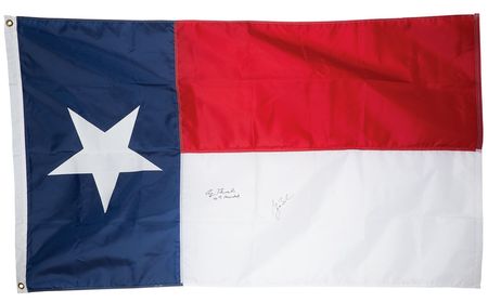 Lot #49 George and George W. Bush: Proudly flown over the Alamo and signed by both Bushes - Image 1