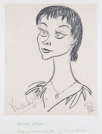 Lot #770 Vivien Leigh and Laurence Olivier: Original Oscar Berger caricatures of Leigh and Olivier - Image 1