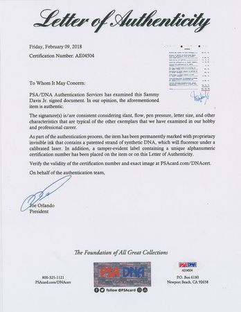 Lot #812 Sammy Davis, Jr Signed Document - Image 2